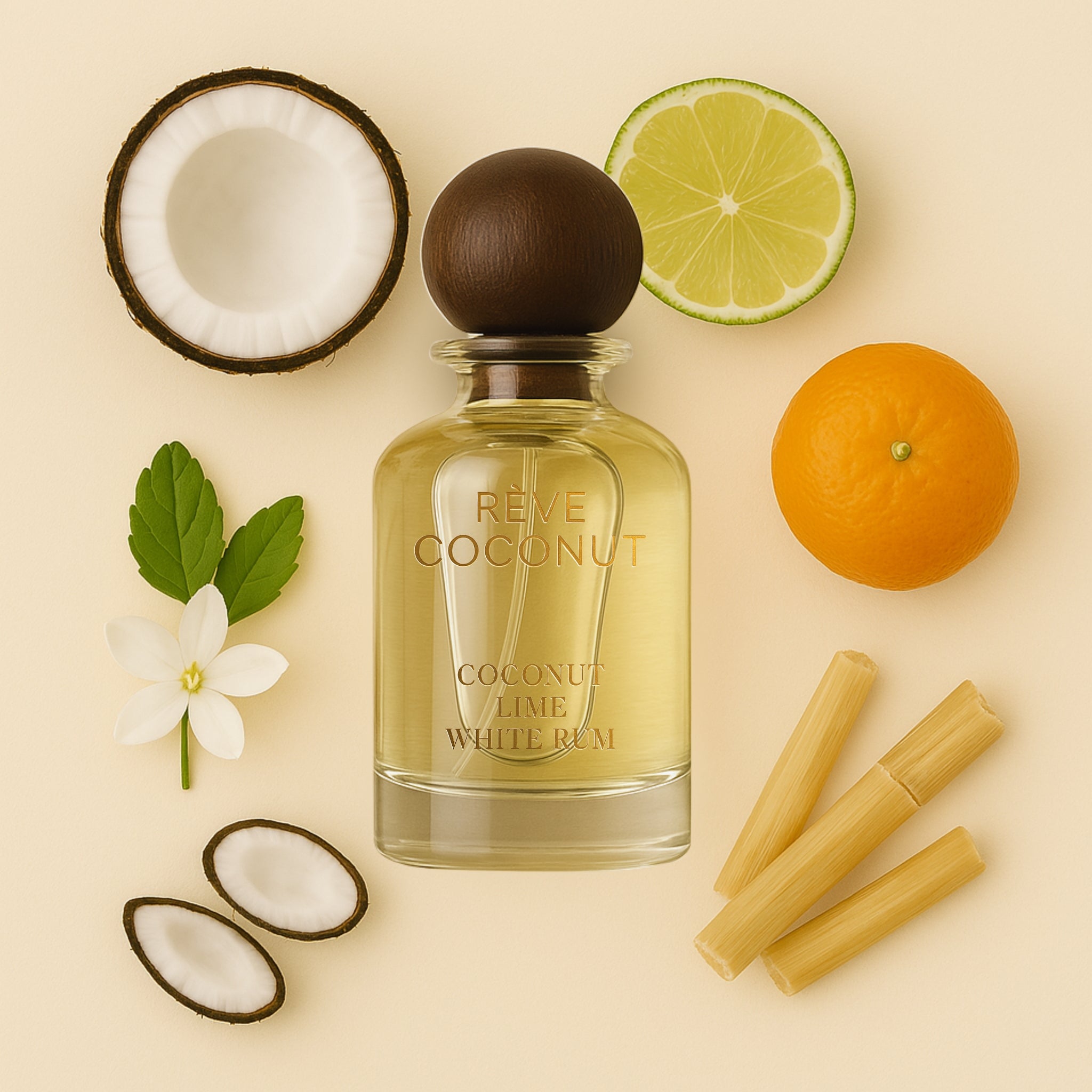 Rêve Coconut 100ml Eau de Parfum – full-size tropical fragrance with coconut and lime, inspired by Creed Virgin Island Wate