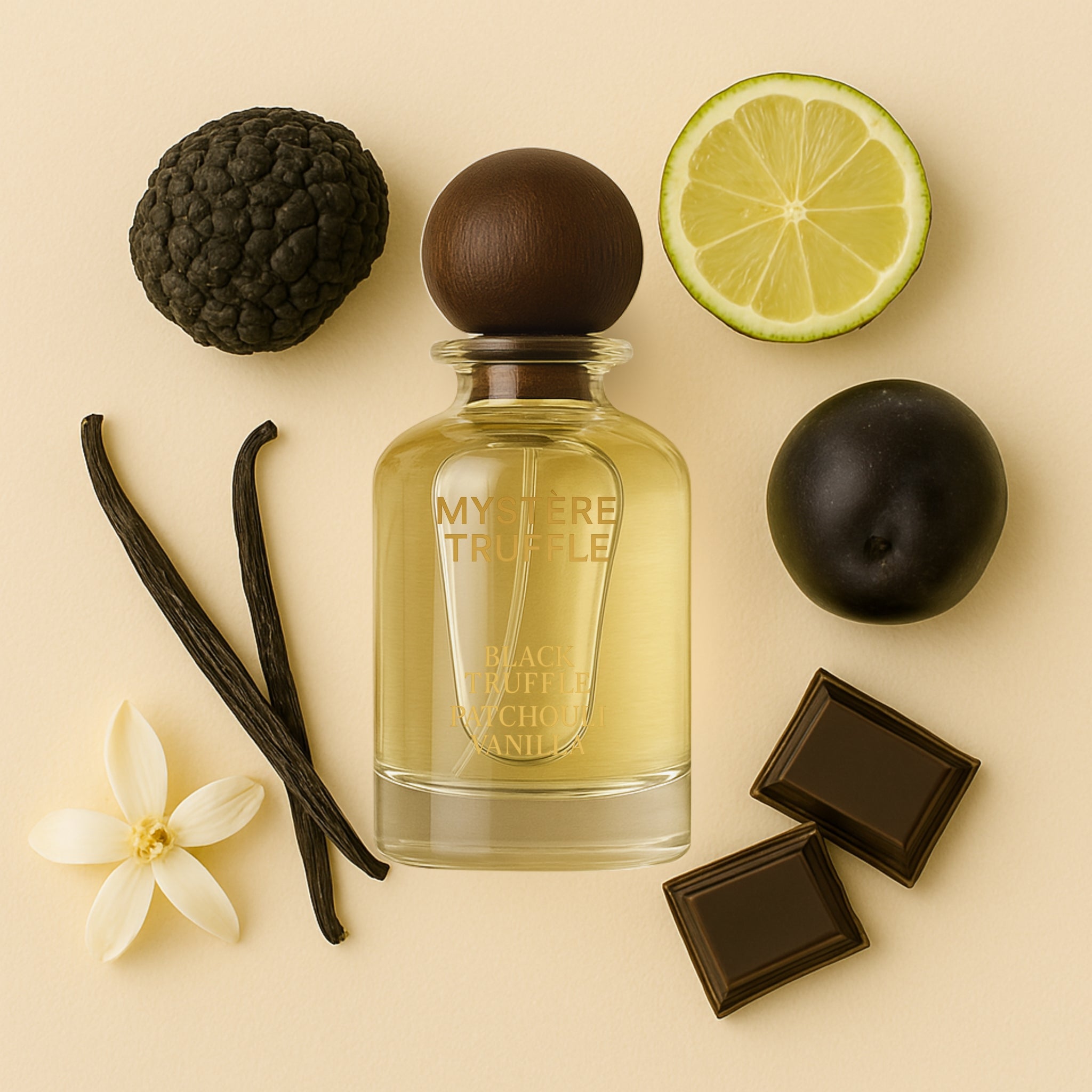 Mystère Truffle 100ml perfume – full-size bottle with an opulent blend of truffle, dark florals, and spice, echoing Tom Ford Black Orchid