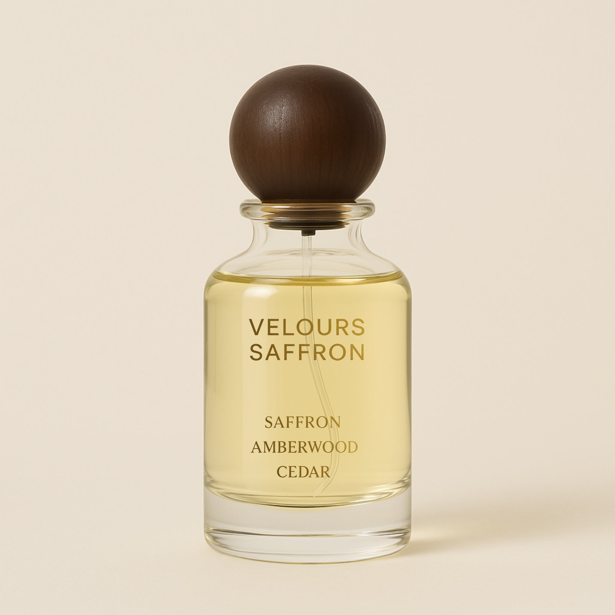 Velours Saffron 50ml Eau de Parfum – mid-size bottle featuring warm saffron notes and golden accents